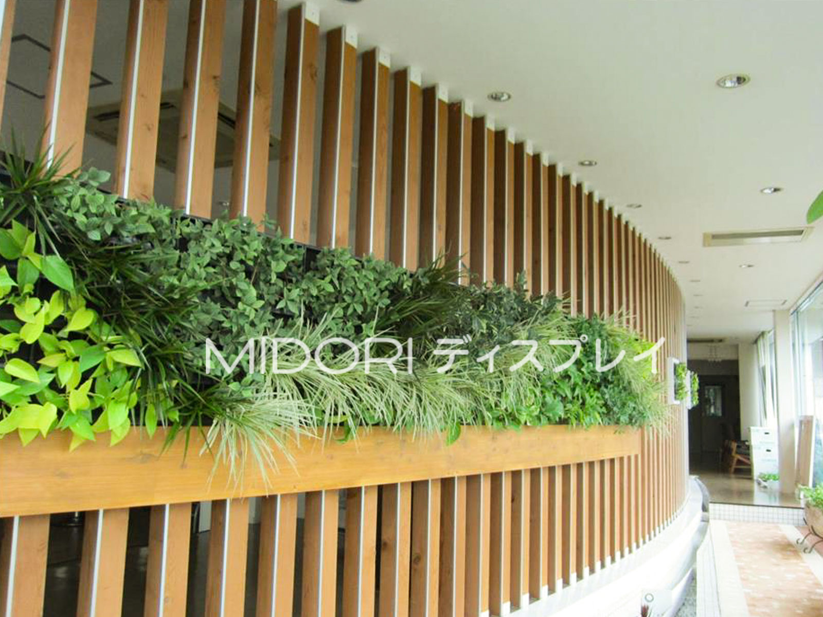 美容院店舗内にスリムなデザインの壁面緑化