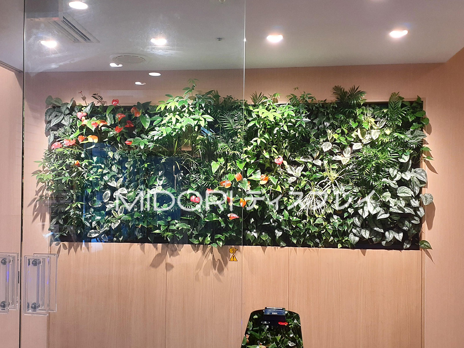 レンタルオフィスのエントランスに壁面緑化